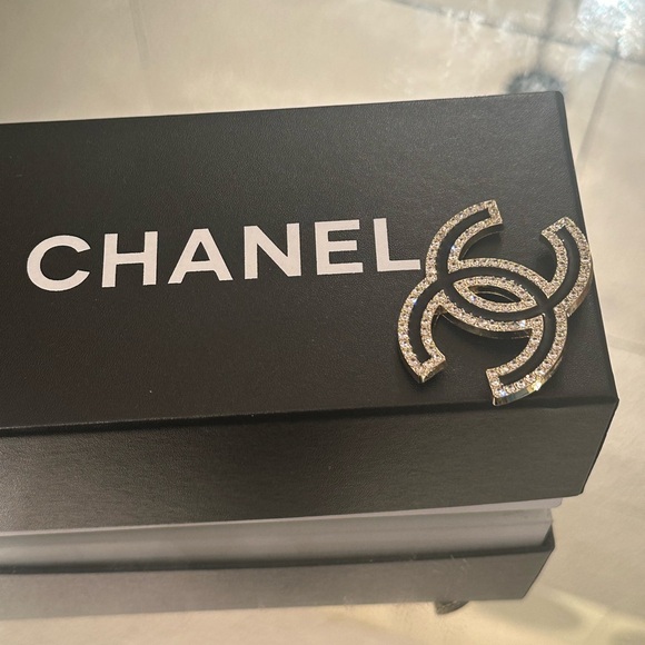 CHANEL Black and Silver Crystal Brooch - Picture 1 of 7